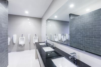 Bathroom with smart lighting and digital controls